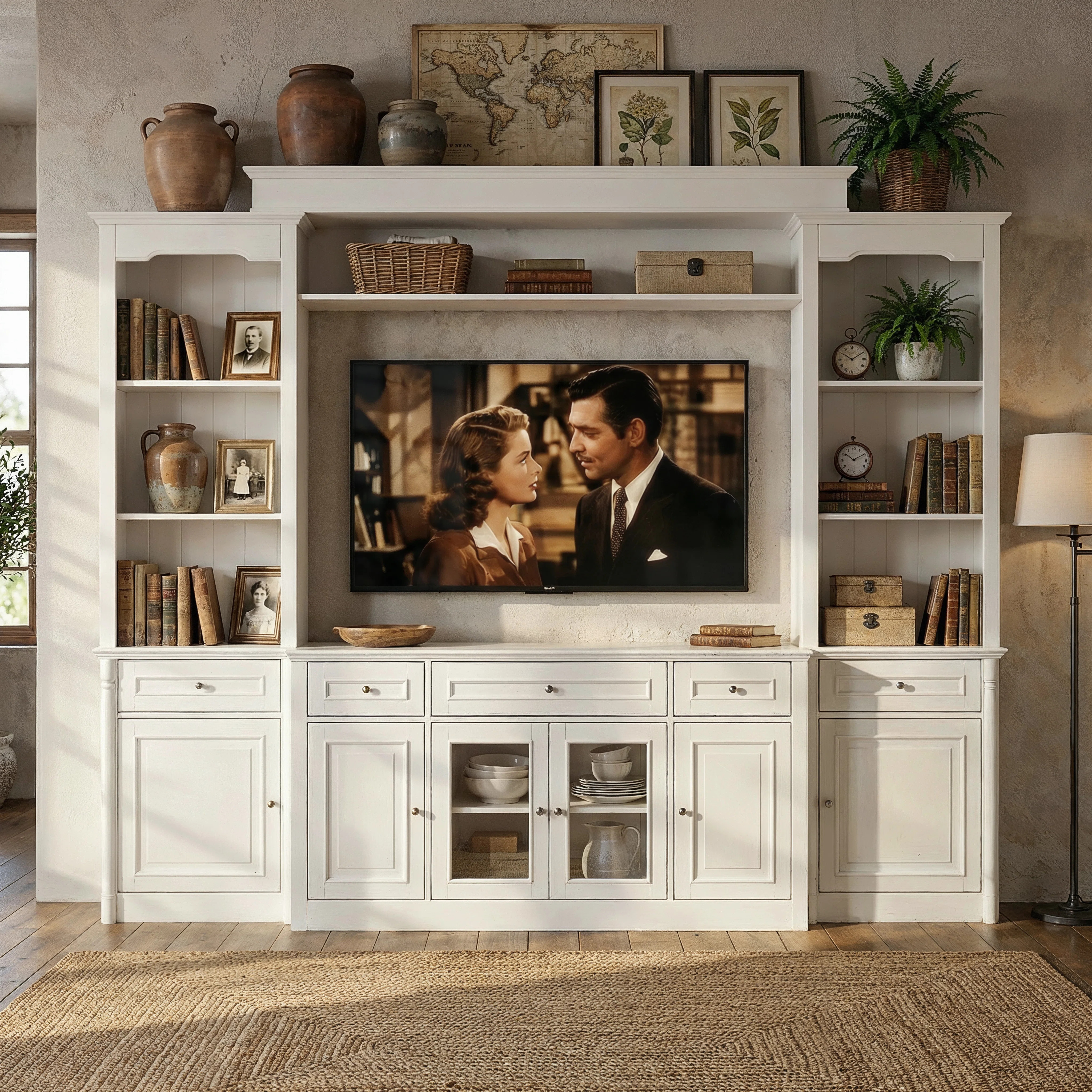 104.3 '' W Entertainment Center Equipped With Bookcase Open Shelves Multi Size Drawers Glass | Wayfair North America