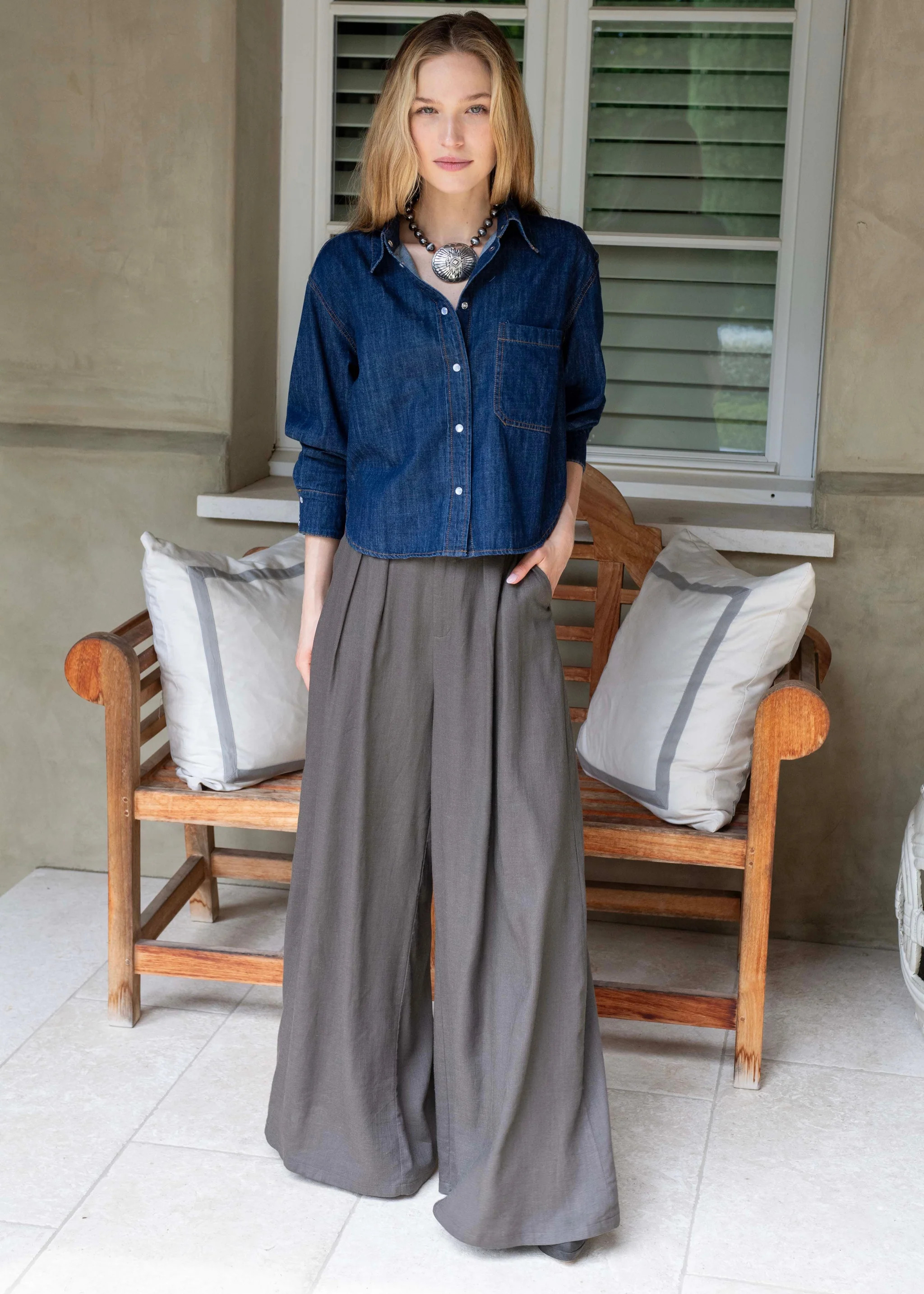 Lisa Linen Wide Leg Pleated Pants - Khaki Green | Benaar La