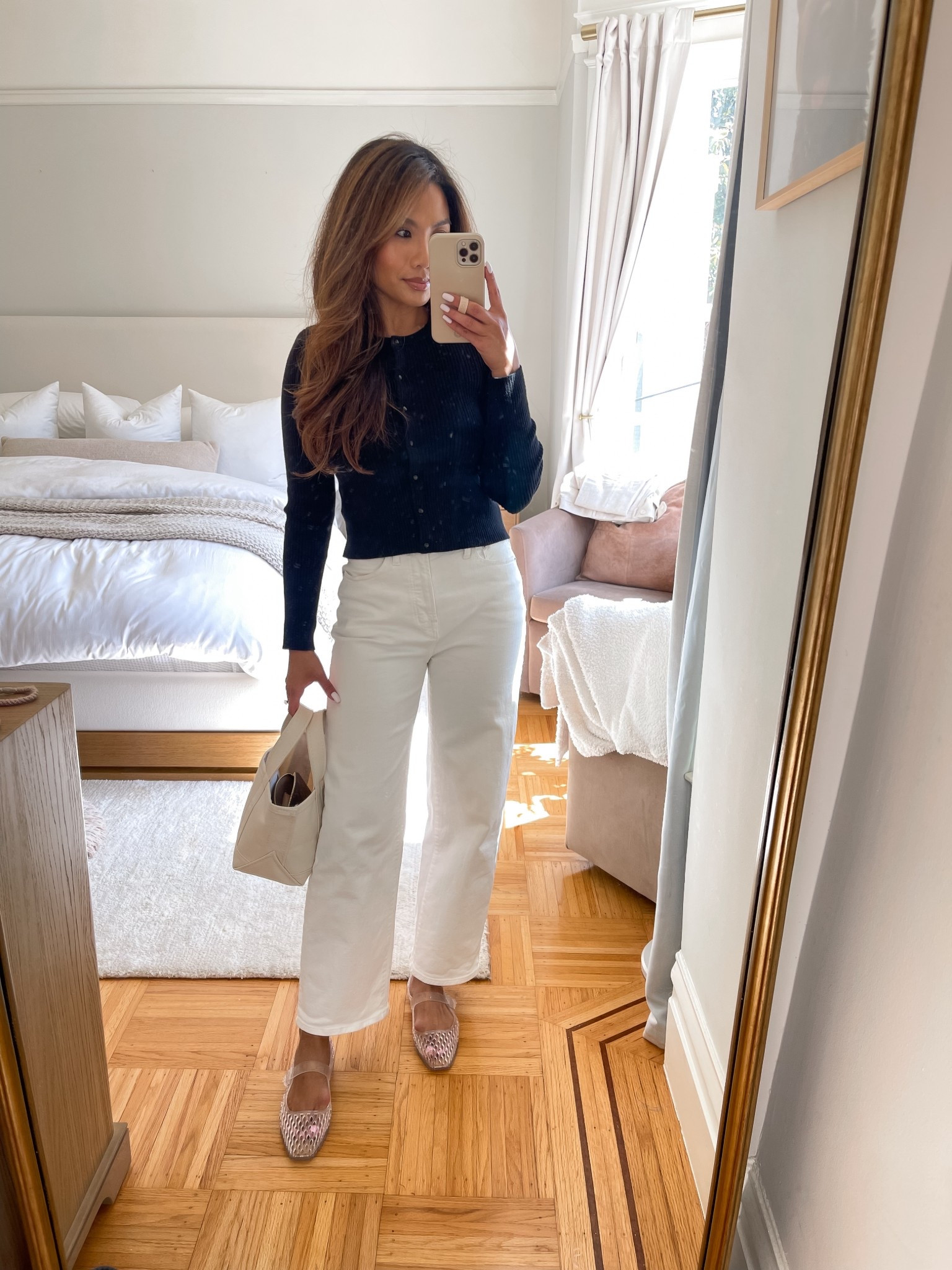 Love these jelly flats!! True to size and so comfy - my favorite white jeans are also back in this an off white cream canvas color this year! 

Sizing:
Cardigan top - tts, xs
Jeans - tts, 25 standard in crop style (my wash is tile white but this years is vintage canvas)
Flats - tts

#LTKPetite #LTKootd