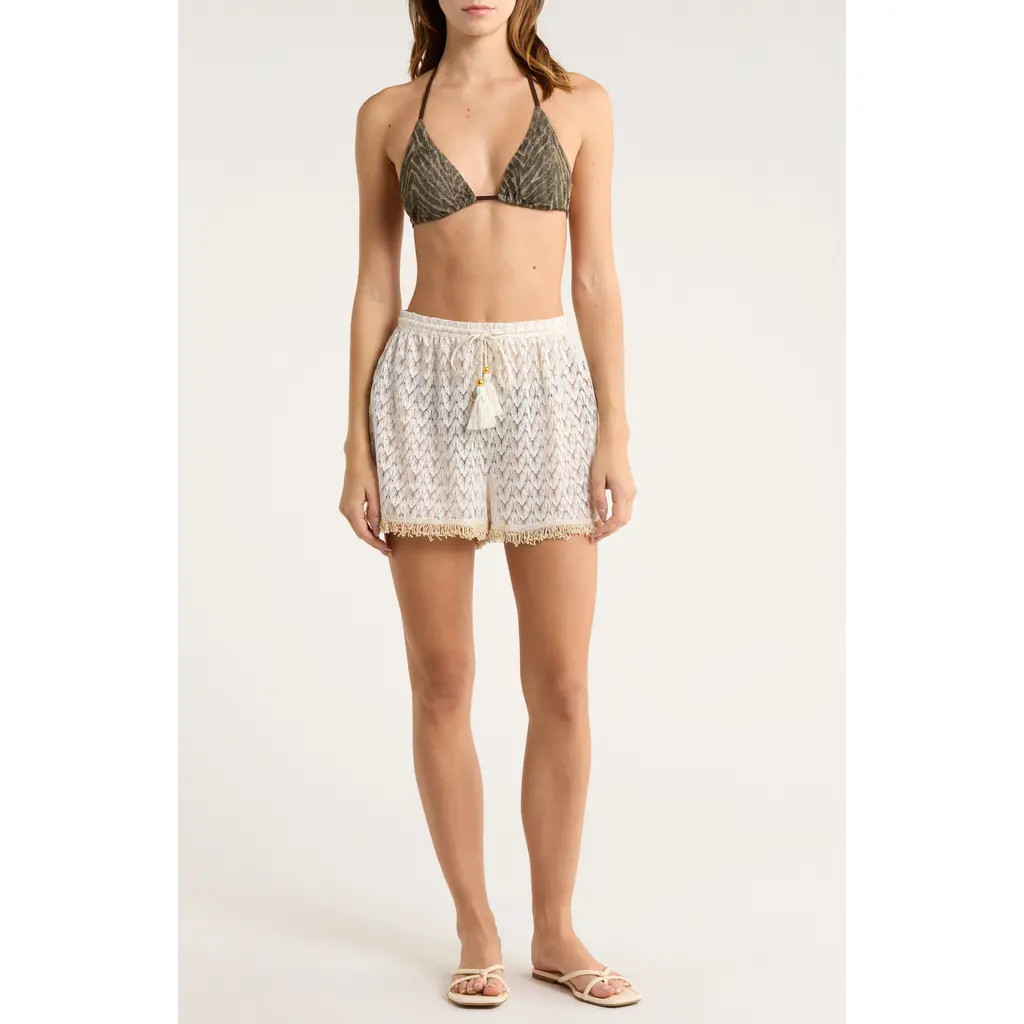 Ramy Brook Mina Zigzag Cover-Up Shorts in White/gold Zig Zag at Nordstrom, Size Xxl | Nordstrom