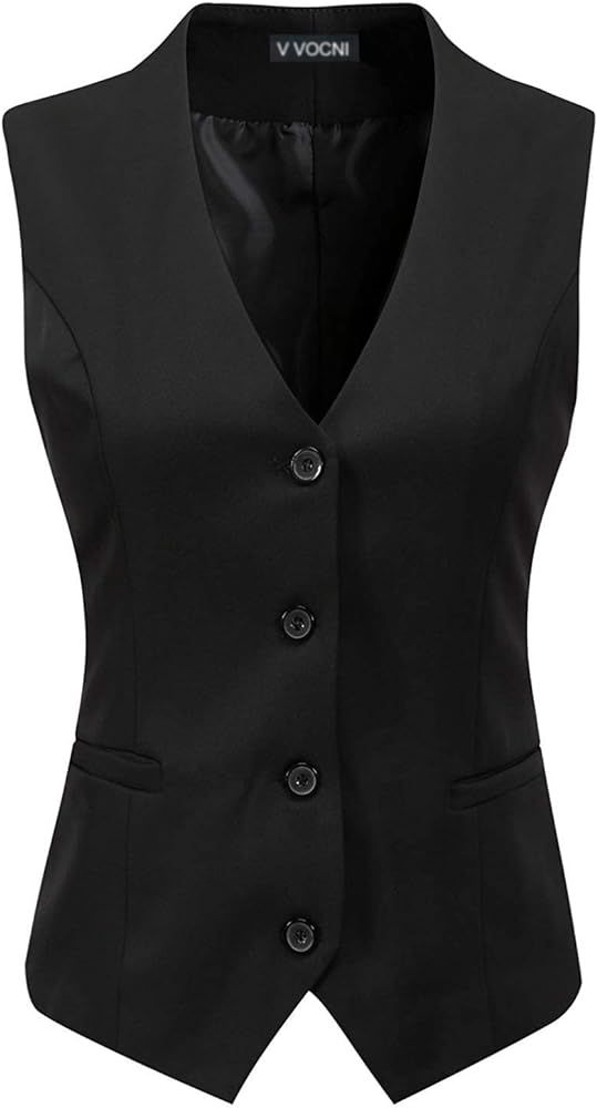 V VOCNI Women's Fully Lined 4 Button V-Neck Economy Dressy Suit Vest Waistcoat | Amazon (US)