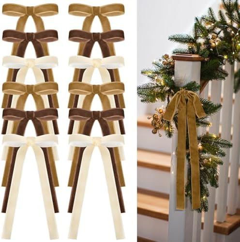 24 Pcs Velvet Bows Christmas Tree Ornaments Vintage Velvet Ribbon Bows for Tree Garland Wreath In... | Amazon (US)