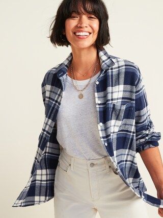 Oversized Plaid Flannel Boyfriend Tunic Shirt for Women | Old Navy (US)