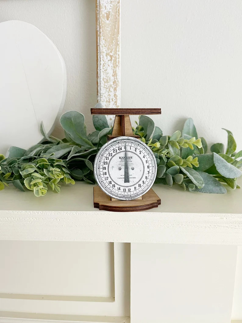 Stained faux mini scale, wooden vintage scale, fake scale, tiered tray decor | Etsy (US)