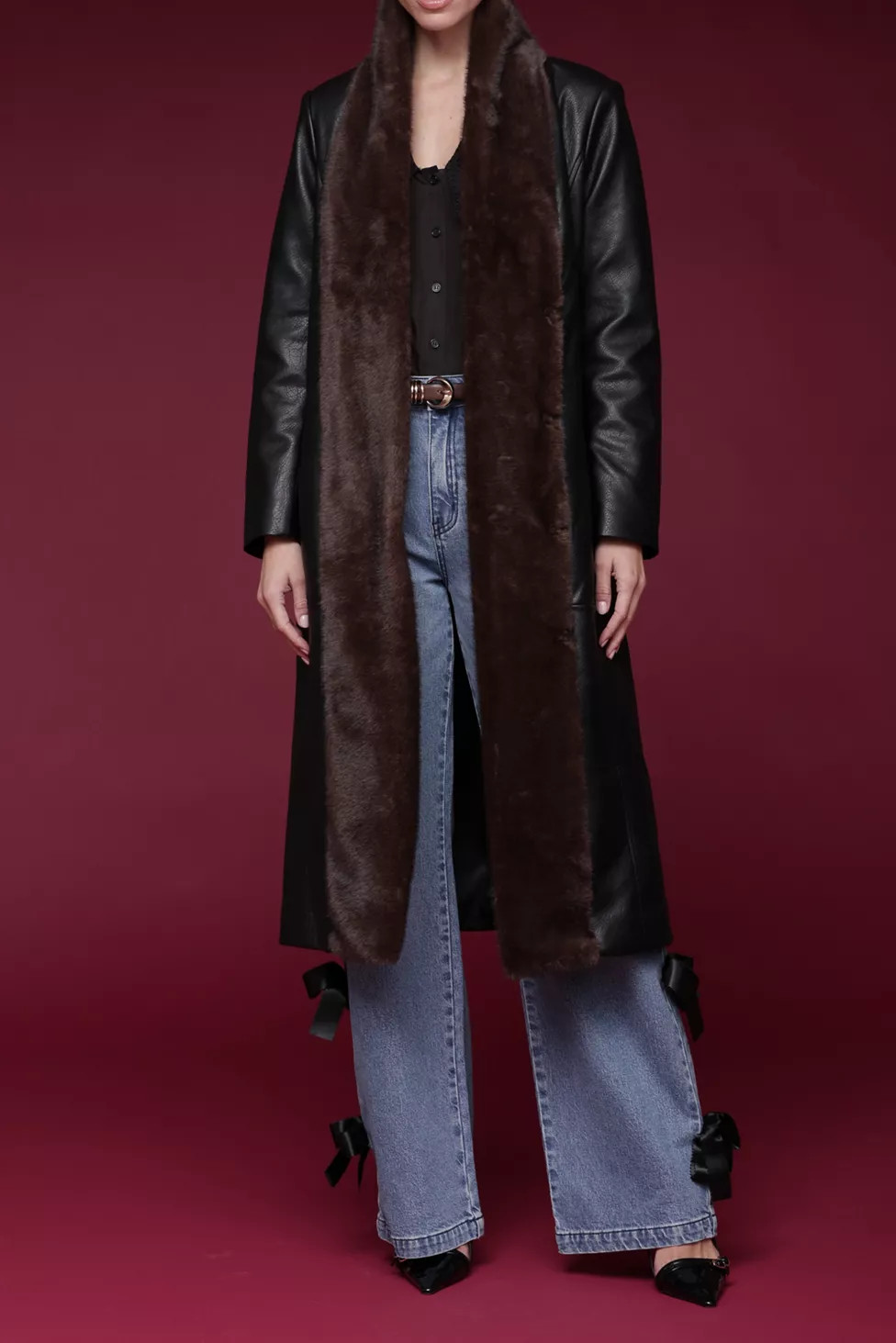 Avec Les Filles Faux Fur Trimmed Faux Leather Wrap Coat | Urban Outfitters (US and RoW)