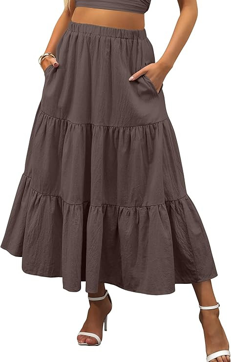 ANRABESS Women’s Summer Boho Flowy Swing Tiered A-Line Maxi Skirt 2025 Fashion Trendy Elastic W... | Amazon (US)
