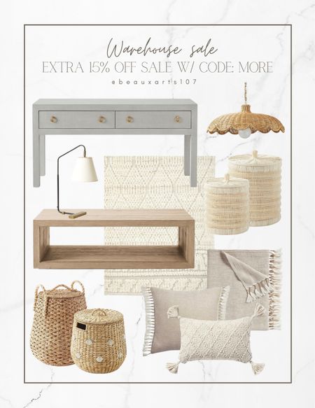 Extra 15% off sale! Shop the warehouse sale and save big on Serena and lily’s gorgeous home deals!!

Console table, storage baskets, pendant, coffee table, throw pillows, throw blanket, area rug, table lamp, and more 

#LTKFind #LTKsalealert #LTKhome