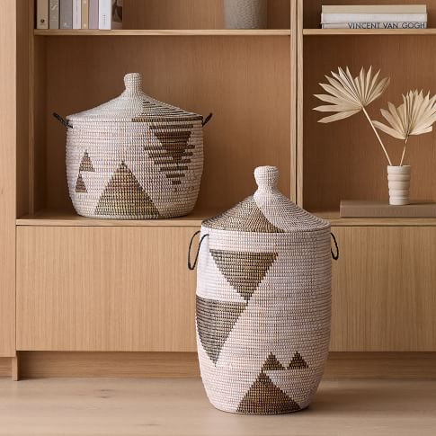 Graphic Millet Lidded Baskets - Black & White | West Elm (US)