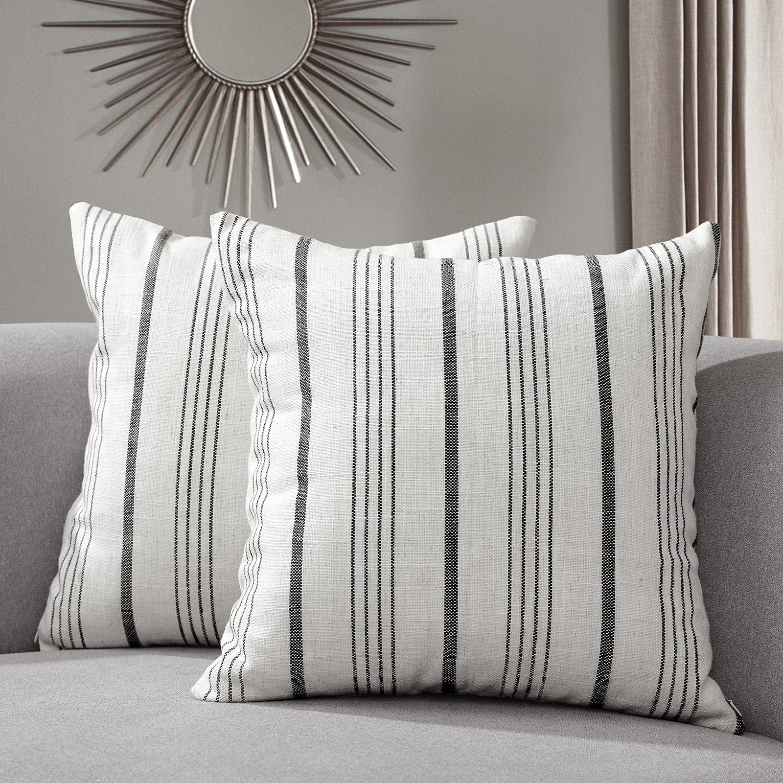 Sunlit Decorative Farmhouse Throw Pillow Case, Set of 2 Cream/Off-White with Black Stripes Modern... | Walmart (US)