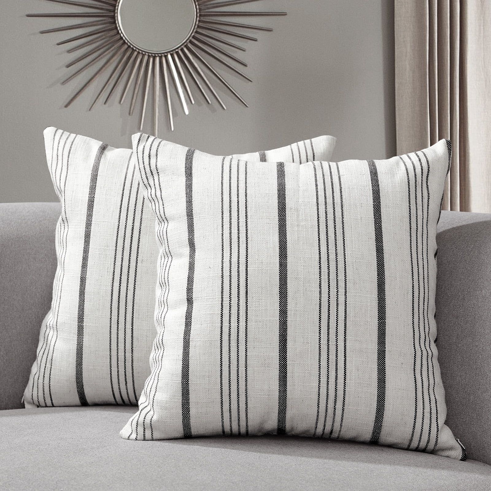 Sunlit Decorative Farmhouse Throw Pillow Case, Set of 2 Cream/Off-White with Black Stripes Modern... | Walmart (US)