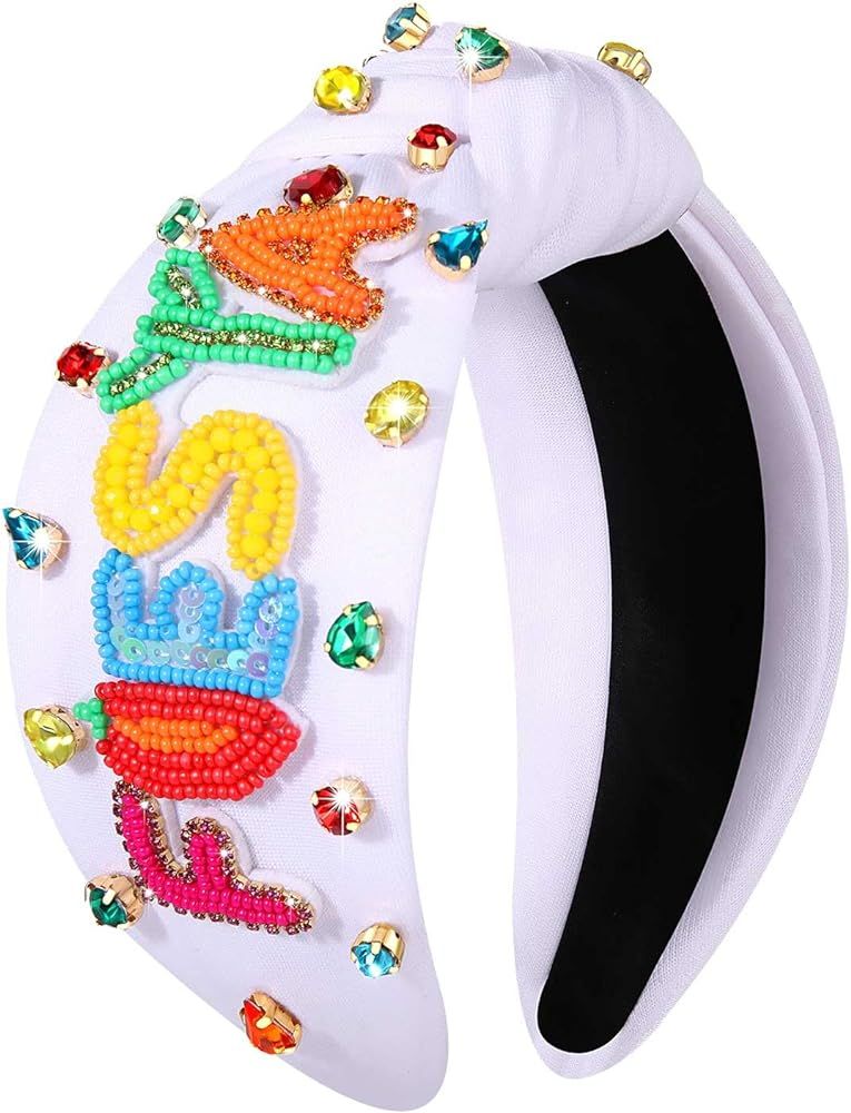 Mexican Headband for Women Cinco De Mayo Headband Beaded Fiesta Knotted Headband Jeweled Crystal ... | Amazon (US)