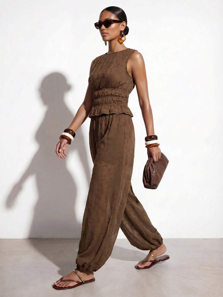 Zivah Coffee Brown Summer Casual Beach Holiday Vacation Holiday,Bohemian Resort Elegant Pleated K... | SHEIN