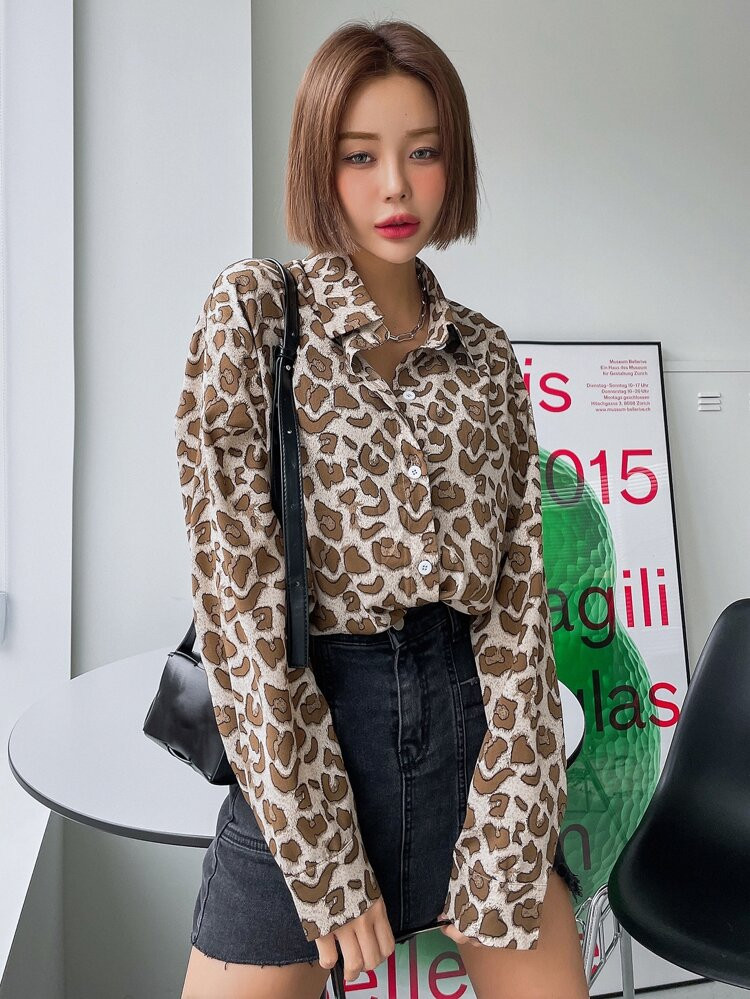 DAZY Leopard Print Drop Shoulder Shirt | SHEIN