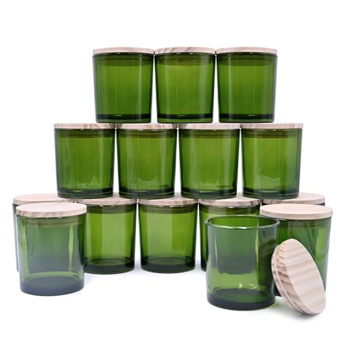 SHOWIN 8 OZ Thick Candle Jars for Making Candles 15 Pcs, Green Empty Jars with Wood Lids for Candle Making, Sample Container,Clear Green | Amazon (US)