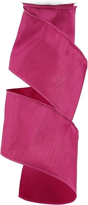 MEEDEE 4 inch Dupioni Wired Ribbon with 10 Yards Faux Dupioni Silk Hot Pink Wired Ribbon for Chri... | Amazon (US)