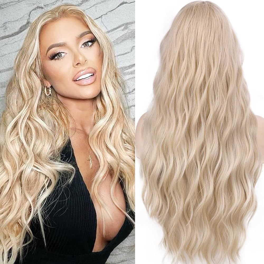 FAVE Long Blonde Wig Wavy Synthetic Wig Platinum Blonde Wig Middle Part Natural Blonde Wig Wigs F... | Amazon (US)