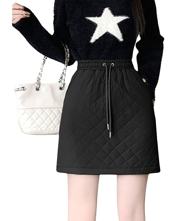 ebossy Women's Puffer Quilted Skirt Drawstring A-line Insulate Warm Skirt with Pockets Hiking Spo... | Amazon (US)