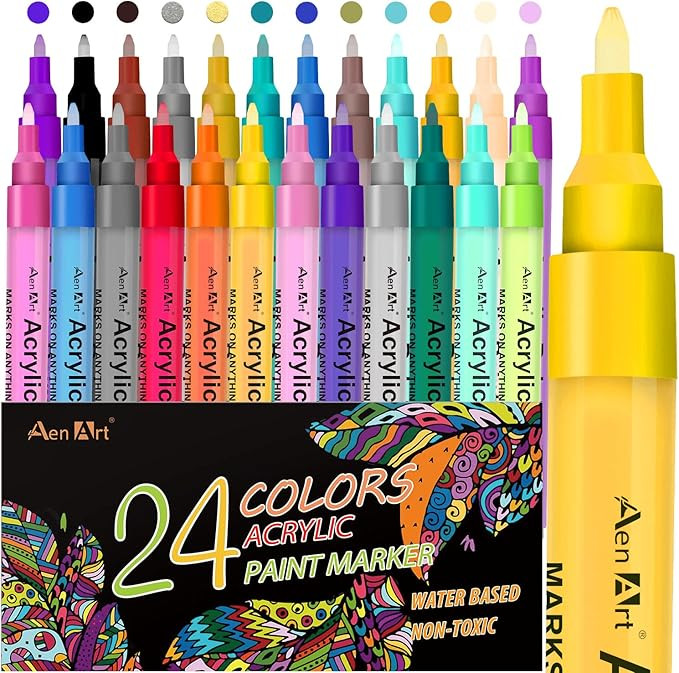 24 Colors Acrylic Paint Pens, Paint Markers for Rock Painting, Fine Point Acrylic Pens Art Suppli... | Amazon (US)