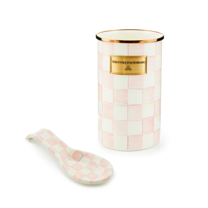 Rosy Check Enamel Spoon Rest & Utensil Holder Set | MacKenzie-Childs