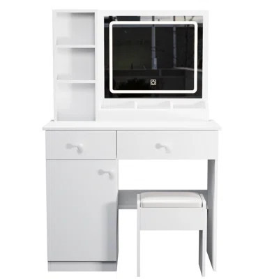 White Vanity Desk With Mirror And Lights - Elegant Design 3 Color Fashionable, | Wayfair North America
