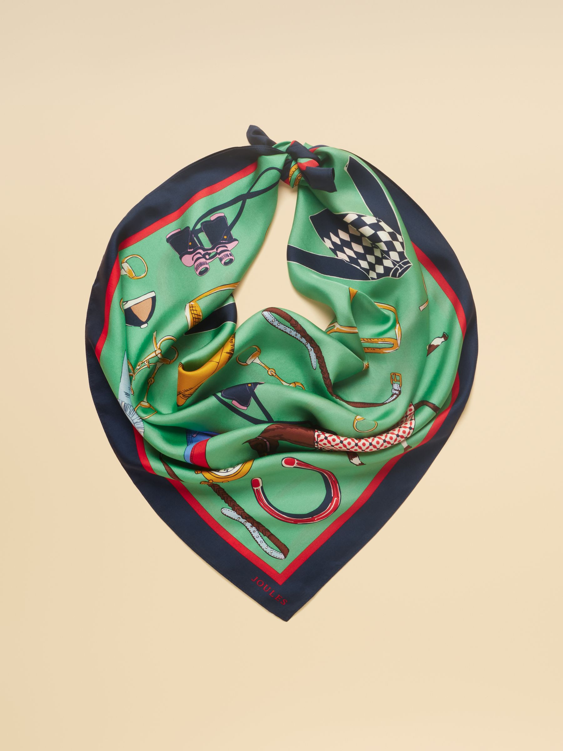 Bloomfield Green Equestrian Square 100% Silk Scarf | Joules | Joules