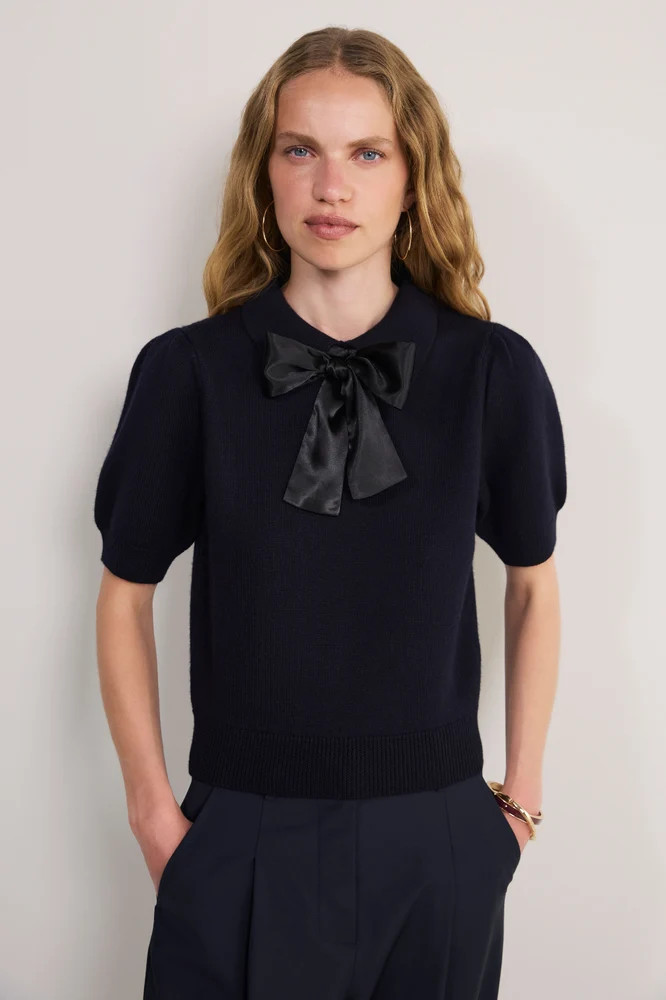 Cath x WYSE Gabrielle Tie Knit Top - Midnight | WYSE London
