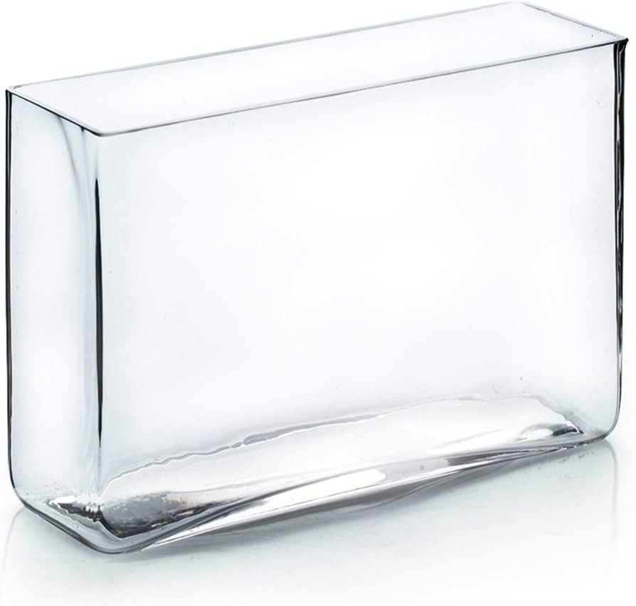 WGV Long Rectangle Block Vase, Width 3", Length 10", Height 7", Clear Glass Floral Container Wedd... | Amazon (US)