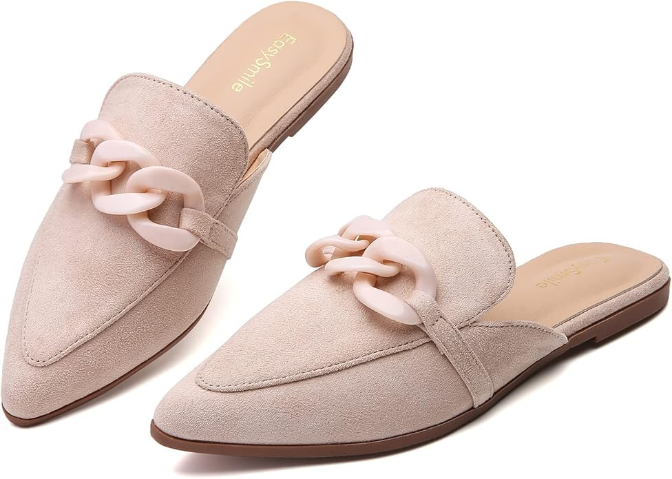 Metal Chain Decor Flat Mules for Women Closed Pointed Toe Slip on Loafers Slides Backless Mules S... | Amazon (US)