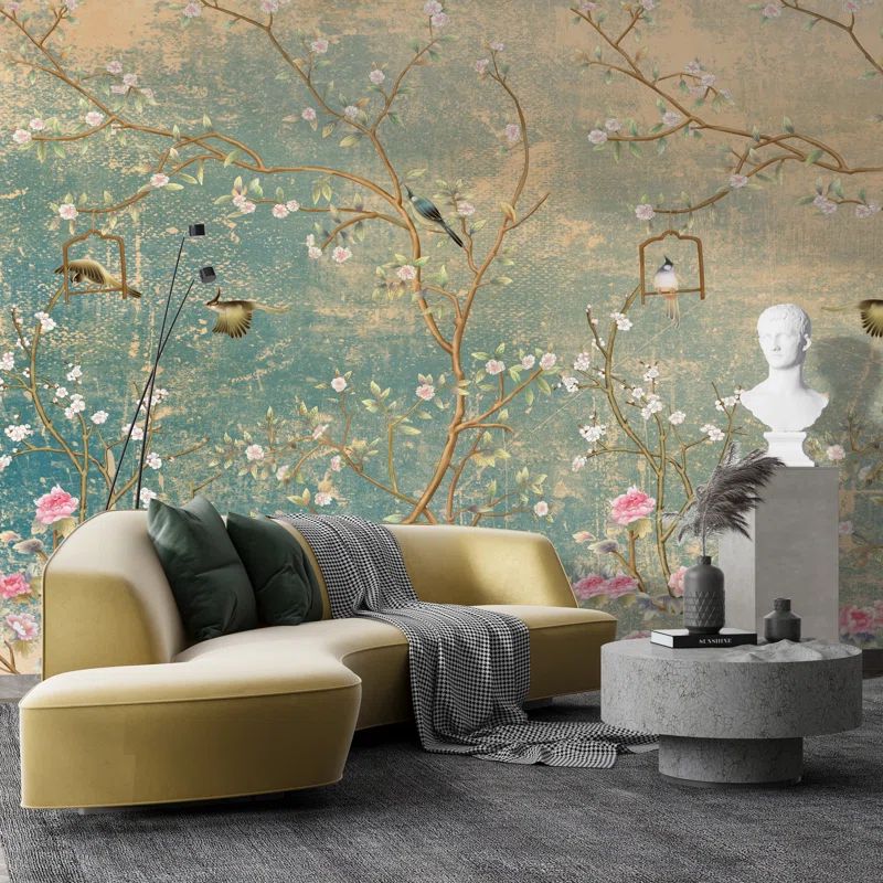 Vintage Chinoiserie on Grunge Peel and Stick Wallpaper Mural | Wayfair North America