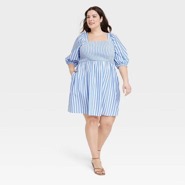 Women's Balloon Elbow Sleeve Smocked Mini Dress - Ava & Viv™ | Target