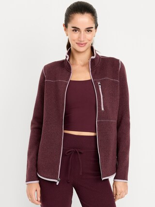 Fitted Sweater Fleece Zip Jacket | Old Navy (US)