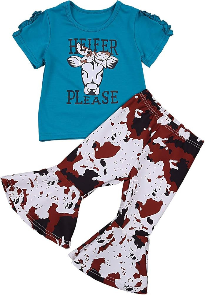 Kids Little Baby Girls Summer Bell Bottom Pants Sets 2Pcs Short Sleeve Top Floral Flare Trousers ... | Amazon (US)