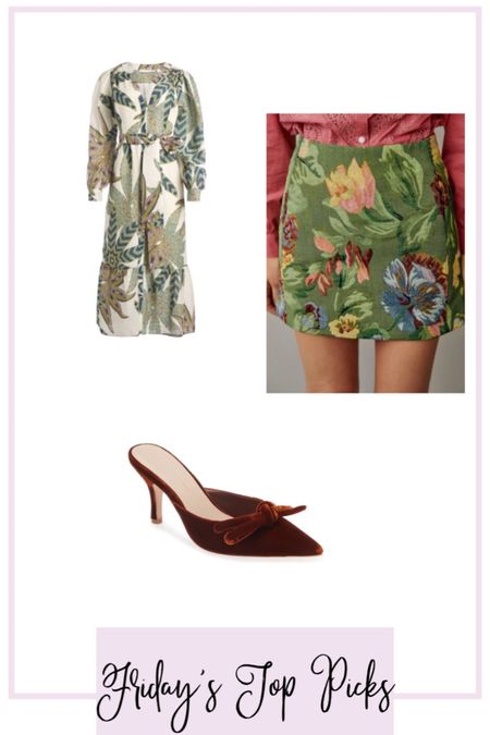 Fall outfits. Fall dress. Floral mini skirt. Bow pointed toe mules. Fall shoes. Floral midi dress. 
.
.
.
.
…. 

#LTKstyletip #LTKshoecrush #LTKover40