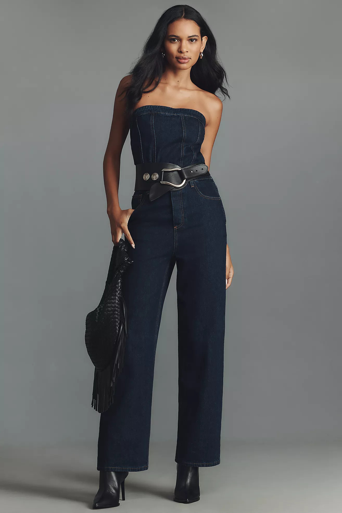 Grey Lab Strapless Corset Denim Jumpsuit | Anthropologie (US)