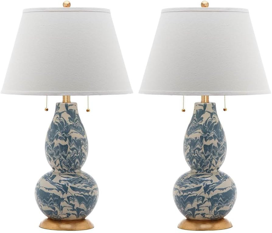 Safavieh Lighting Collection Color Swirls Glass Blue and White Table Lamp, Set of 2 | Amazon (US)