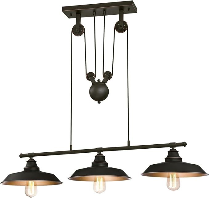 Westinghouse 6332500 Iron Hill Three-Light Indoor Island Pulley Pendant, Finish with Highlights a... | Amazon (US)