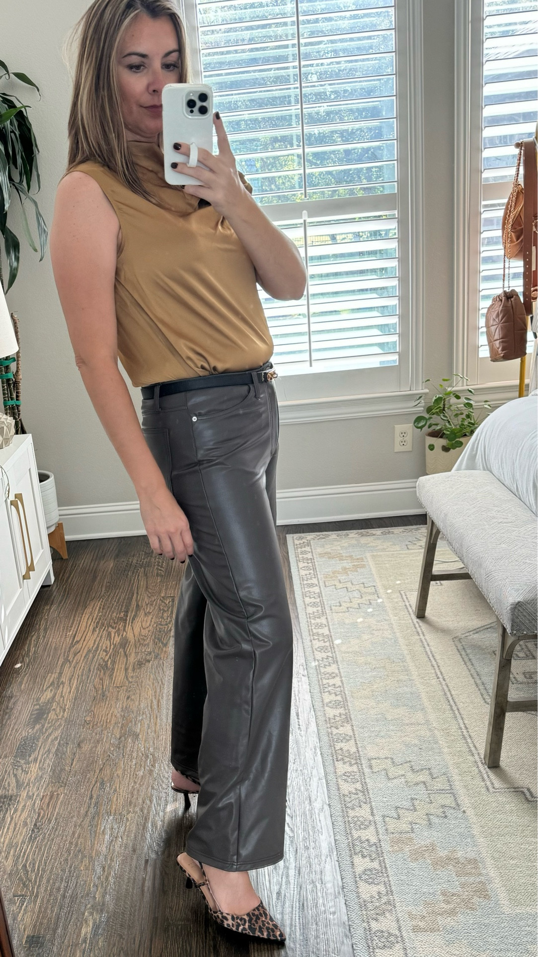 Faux leather is big for Fall. These pants run TTS, are light weight and good quality. They are a mid rise pant. Under $40.

| faux leather pants | fall trends | fall fashion | target style | target fashion | everyday looks | office wear | workwear |!teacher looks | elevated style | looks for less | fashion over 40 | 

#LTKFindsUnder50 #LTKOver40 #LTKSeasonal