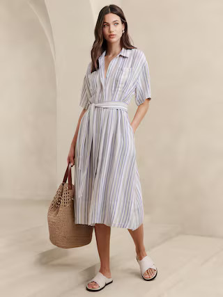 Pleated Linen-Blend Midi Shirtdress | Banana Republic Factory