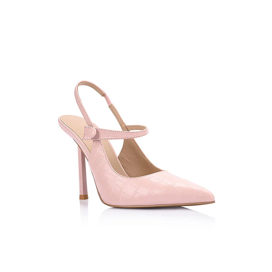 Sophie Mary Jane Heel Blush Pink Croc-Embossed Leather | Lana Wilkinson