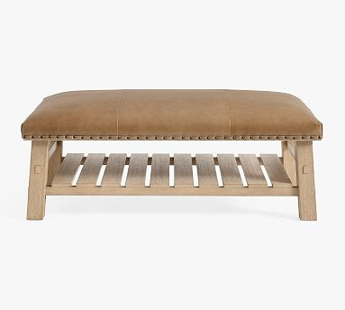Caden Leather Rectangular Ottoman | Pottery Barn (US)