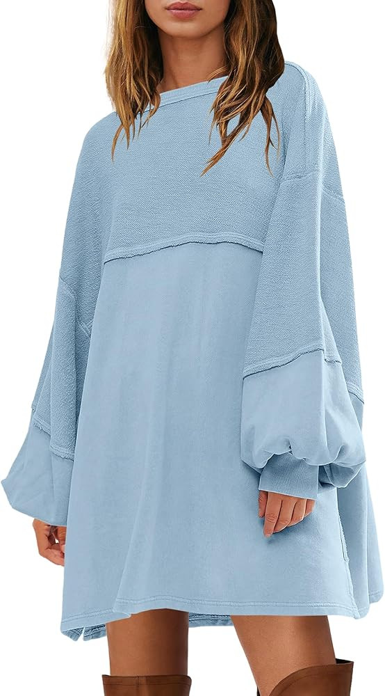 Yanekop Womens Oversized Sweatshirt Dress Patchwork Tunic Sweatshirts Crewneck Long Sleeve Fall P... | Amazon (US)