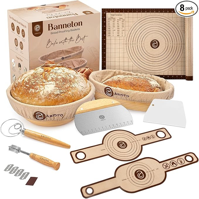 Banneton Bread Proofing Basket Set with Sourdough Bread Baking Supplies, A Complete Sourdough Sta... | Amazon (US)