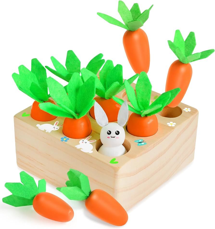 Montessori Toys for 1 2 3 Year Old, Great Easter Gifts for Baby Girls, Carrot Harvest Game Wooden... | Amazon (US)