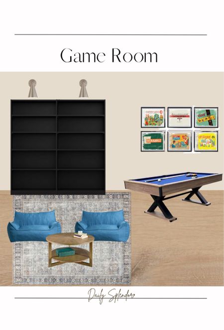 Game room design 



Family room, game tables, bookcases, bean bag chairs, game posters 

#LTKhome #LTKkids #LTKfamily
