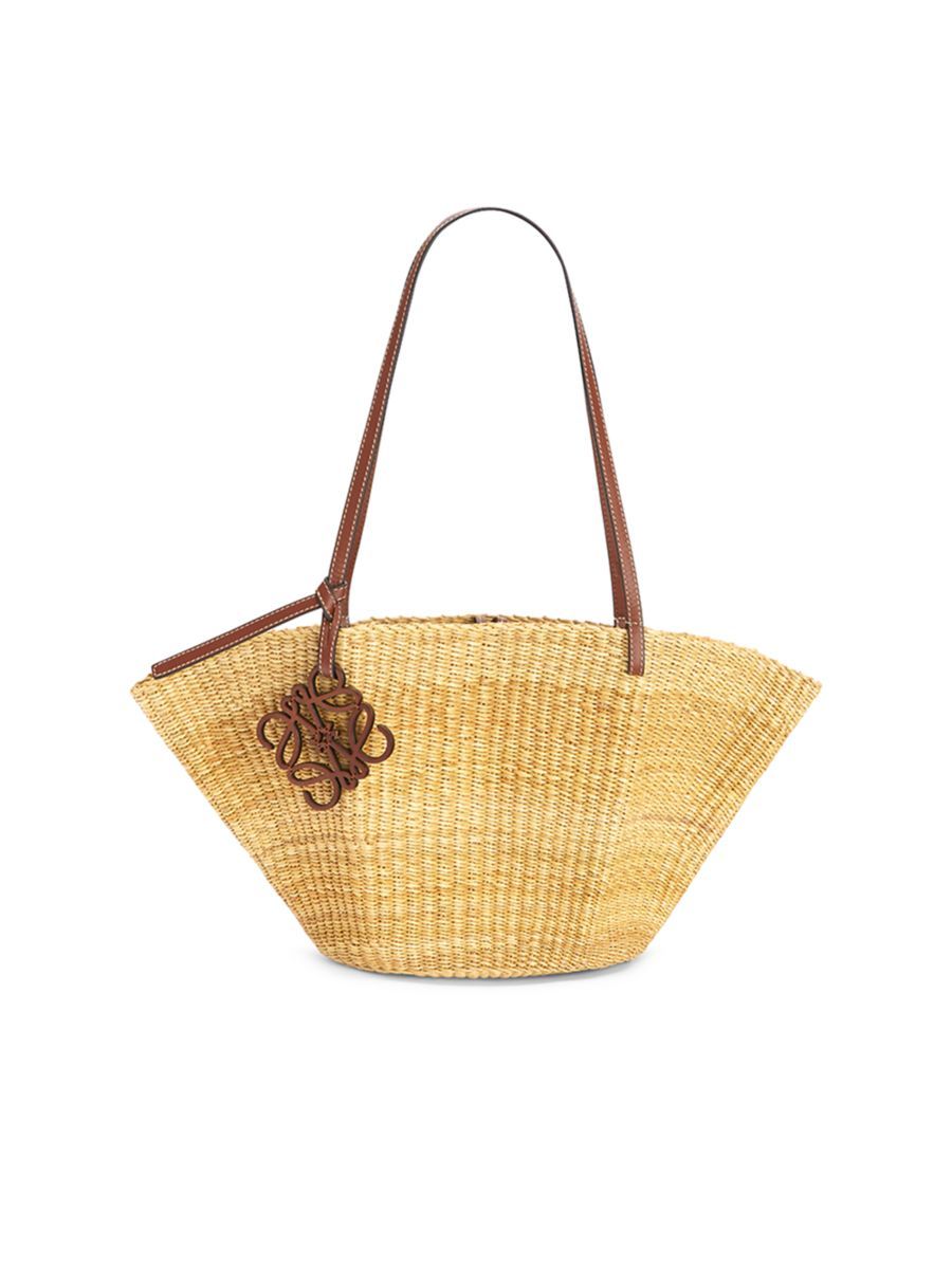 Small Shell Elephant Grass & Leather Basket Bag | Saks Fifth Avenue