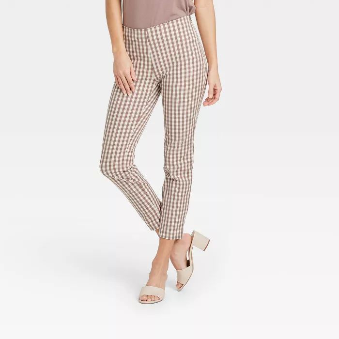 Women&#39;s Gingham Check High-Rise Skinny Ankle Pants - A New Day&#8482; Light Brown 8 | Target