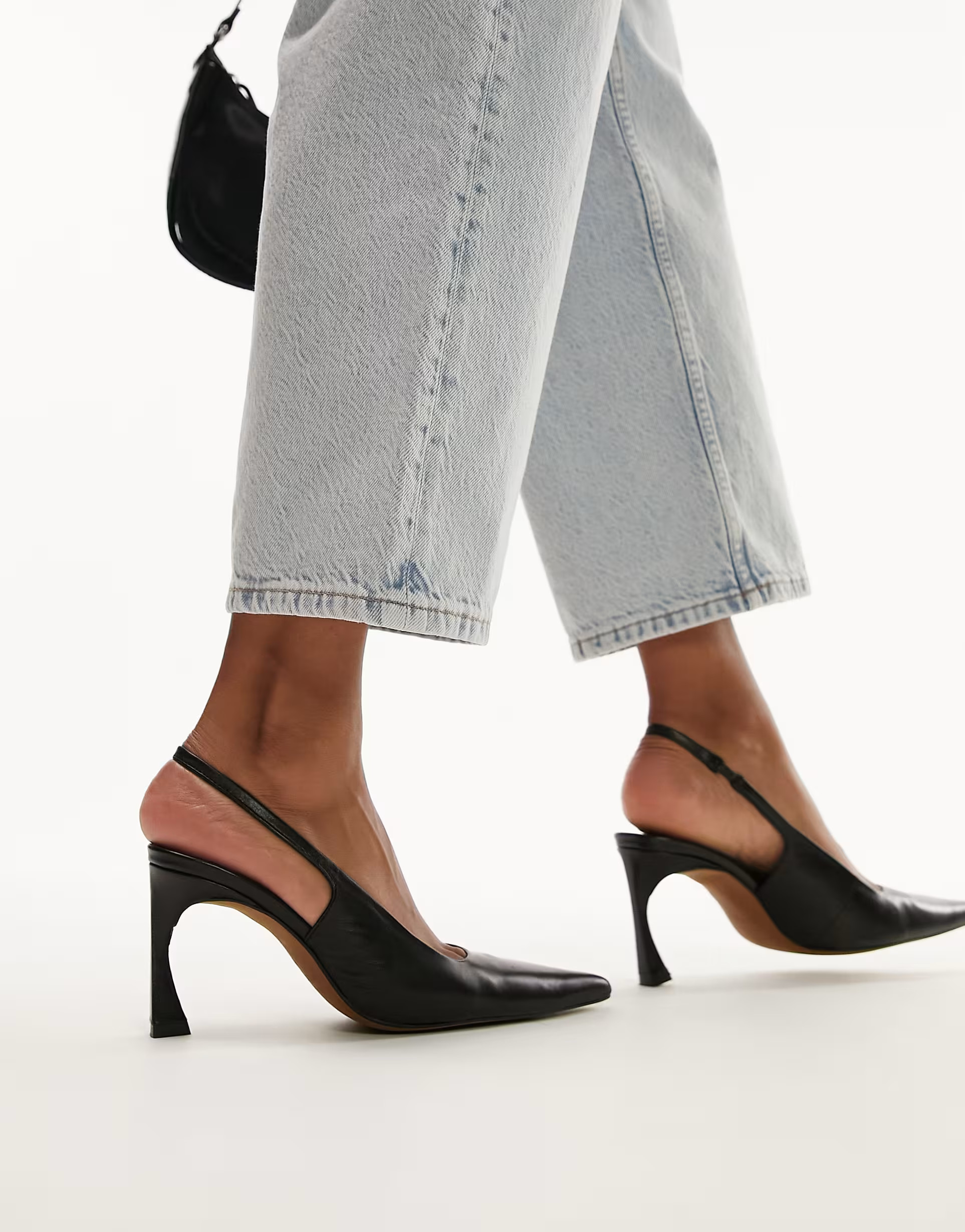 Topshop Coy premium leather sling back heeled court shoe in black | ASOS (Global)