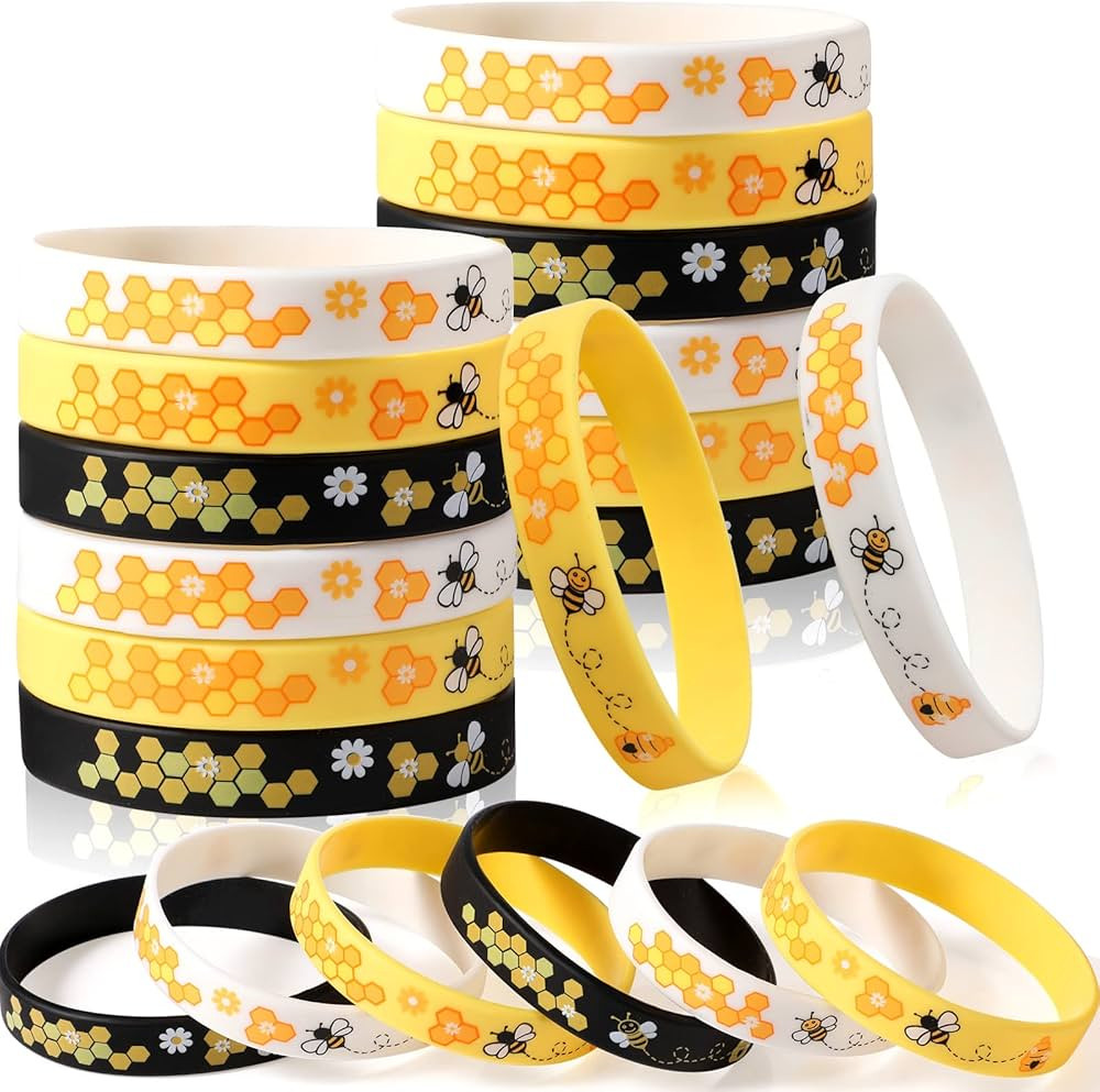 Threan Bee Silicone Bracelets Bulk Pack of Honeybee Wristbands for Themed Parties World Bee Day B... | Amazon (US)