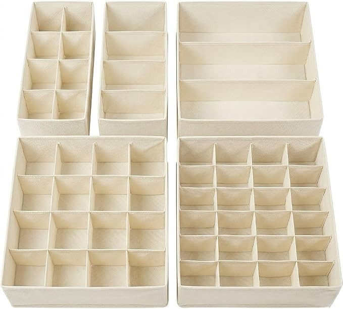 Lourome Underwear Drawer Organizer, 5-Pack, for Socks, Bras, Off-White | Amazon (US)