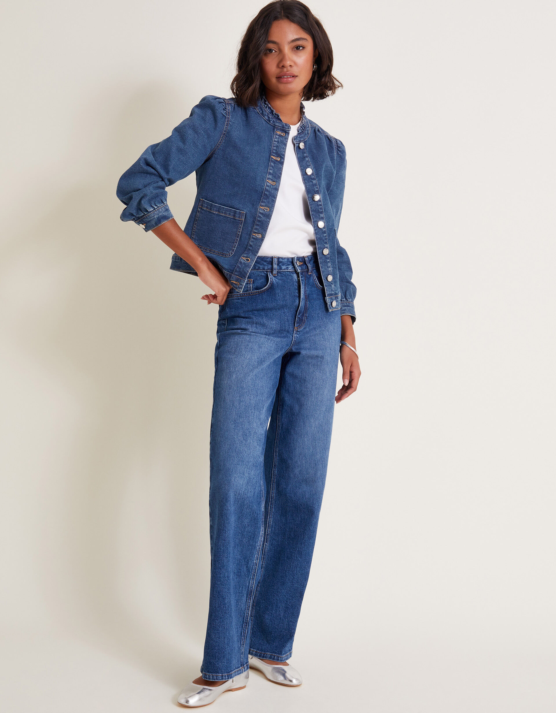 Louisa Frill Denim Jacket Blue | Monsoon (UK)